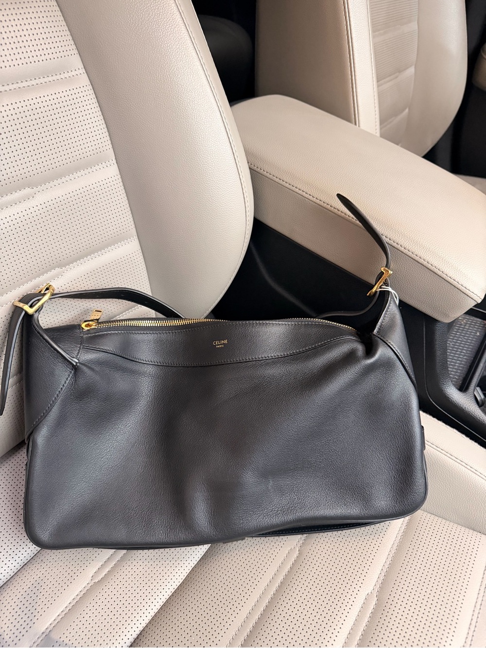 Large ROMY Celine Black Leather Shoulder Hobo with Gold Hardware - Picture 14 of 15